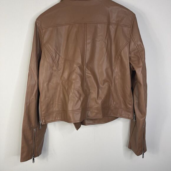 Sam Edelman Women's XL Brown Vegan Leather Moto Jacket Biker Motorcycle - Picture 7 of 13